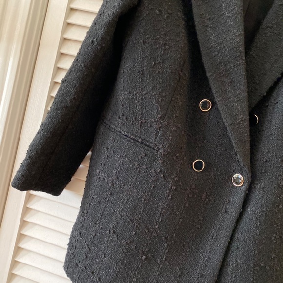 H&M STRAIGHT-STYLE BOUCLÉ BLACK JACKET BLAZER CHIC Large - Picture 3 of 3